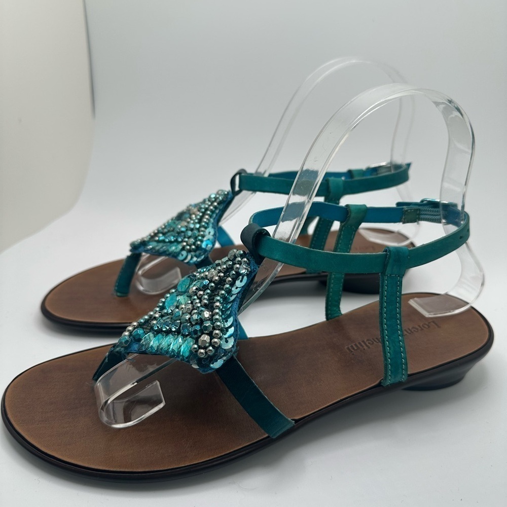 Lorenzo Chelini strappy jeweled thong t-strap sandal size 8 ☀️